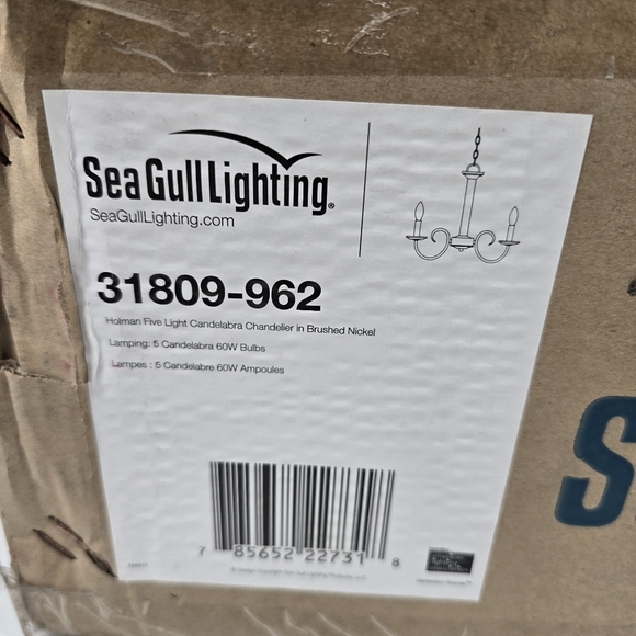 Sea Gull Lighting NEW Holman Five Light Candelabra Chandelier in Brushed Nickel - Picture 1 of 3